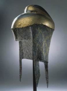Helmet with chain mail neckguard Helmet with chain mail neckguard