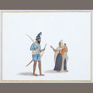 Sikh Art Watch - A Sikh Akali and his wife and child Sikh Art Watch - A Sikh Akali and his wife and child