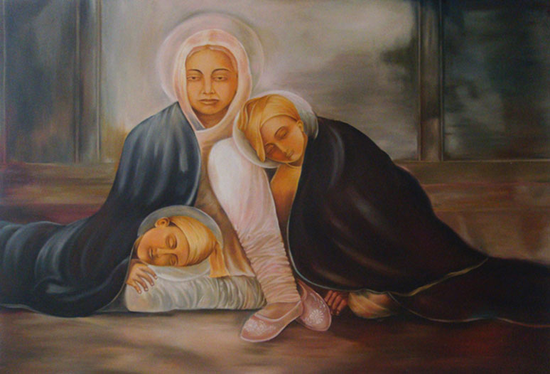 Mata Gujri & Chote Sahibzade - Magnificent Sikh Art Mata Gujri & Chote Sahibzade - Magnificent Sikh Art